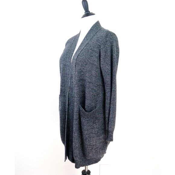 Victoria's Secret Sweaters - Victoria's Secret Size M Shimmer Knit Open Front Cardigan Black Silver